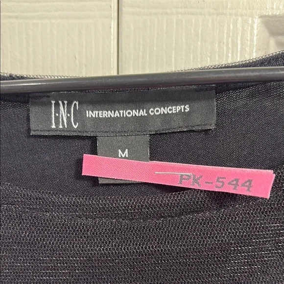 INC International Concepts Black Embellished Blouse with Sheer Sleeves - Picture 5 of 9